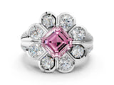 White gold Fancy Pink Asscher  Brilliant Flower Halo Diamond Split Shank Ring_25