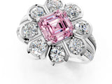 White gold Fancy Pink Asscher  Brilliant Flower Halo Diamond Split Shank Ring_26