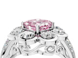 White gold Fancy Pink Asscher  Brilliant Flower Halo Diamond Split Shank Ring_31