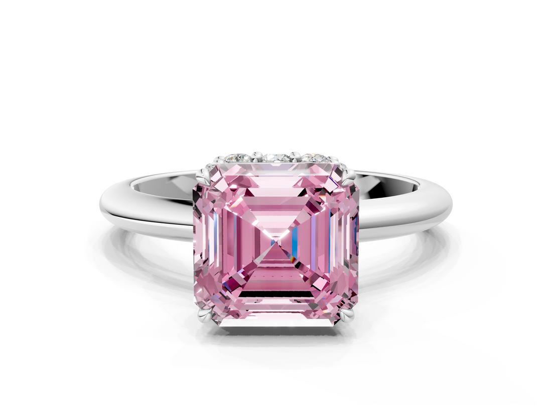 White gold Fancy Pink Asscher  Brilliant Solitaire Engagement Ring with Six-Prong Setting and Classic Band_17