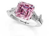 White gold Fancy Pink Asscher  Brilliant Solitaire with Leaf Motif Band and Four-Prong Setting_1
