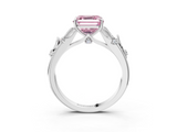 White gold Fancy Pink Asscher  Brilliant Solitaire with Leaf Motif Band and Four-Prong Setting_3