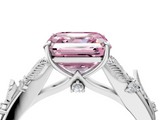 White gold Fancy Pink Asscher  Brilliant Solitaire with Leaf Motif Band and Four-Prong Setting_4