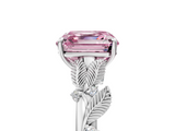 White gold Fancy Pink Asscher  Brilliant Solitaire with Leaf Motif Band and Four-Prong Setting_5
