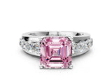 White gold Fancy Pink Asscher  Brilliant Solitaire with Side Stones on a Pave Band and Four-Prong Setting_69