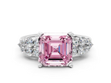 White gold Fancy Pink Asscher  Cluster Diamond Engagement Ring with Pavé Band and Four-Prong Setting_17