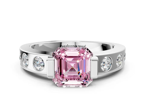 White gold Fancy Pink Asscher Cut Brilliant Channel-Set Diamond Ring with Bezel Prong Setting_12