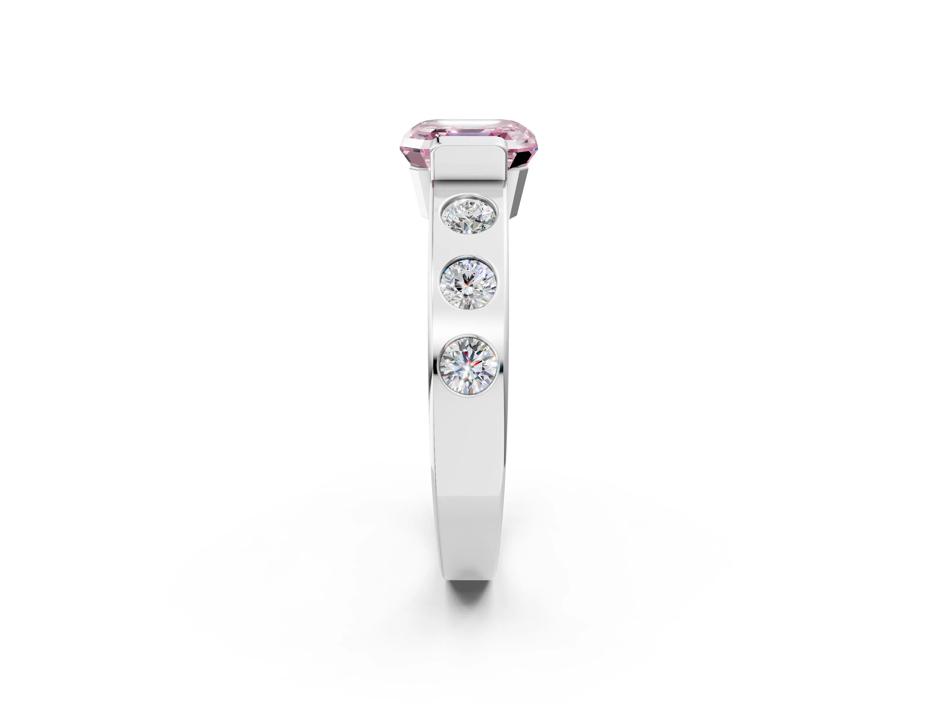 White gold Fancy Pink Asscher Cut Brilliant Channel-Set Diamond Ring with Bezel Prong Setting_14
