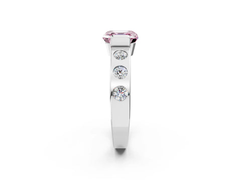 White gold Fancy Pink Asscher Cut Brilliant Channel-Set Diamond Ring with Bezel Prong Setting_14