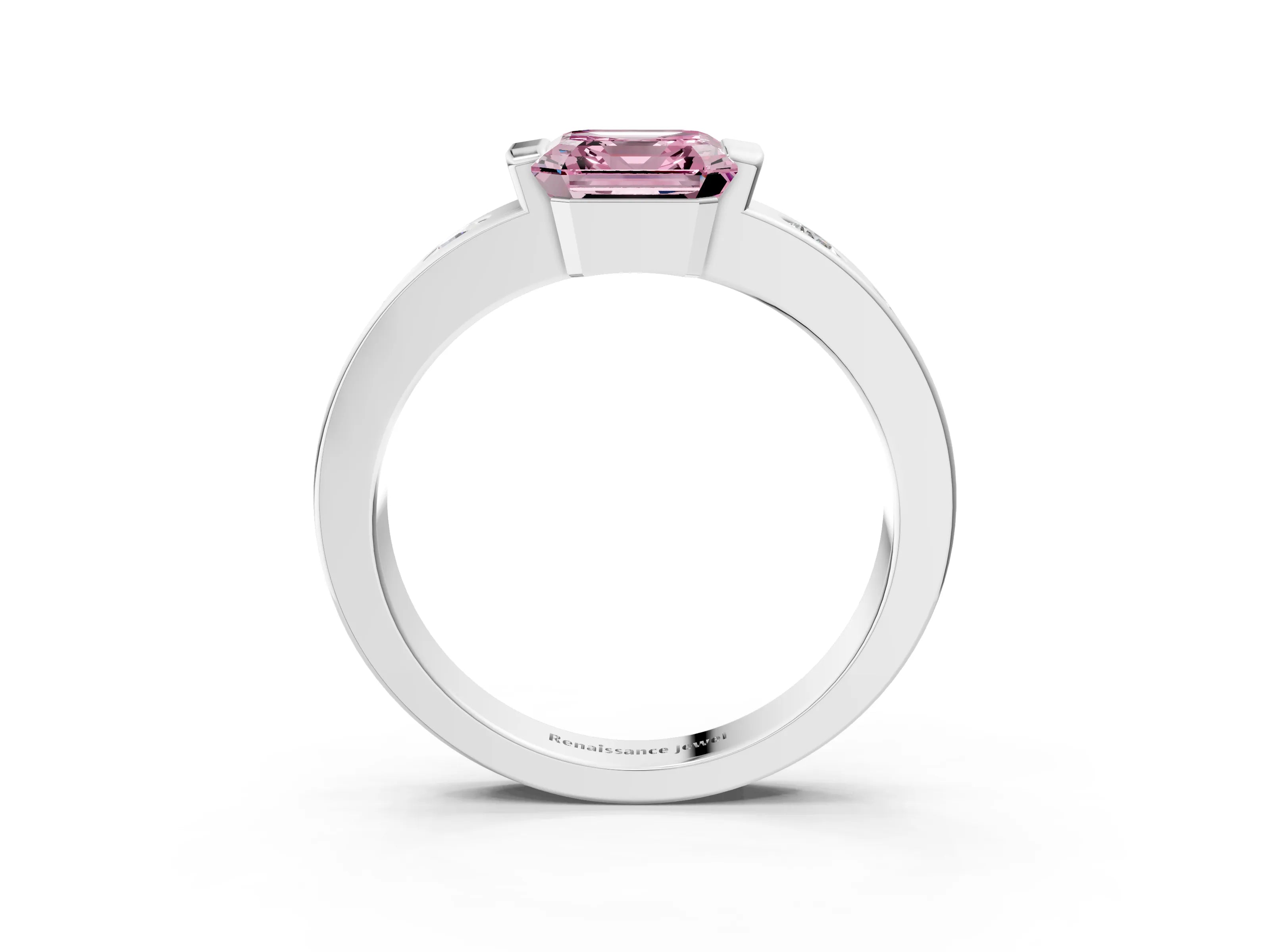 White gold Fancy Pink Asscher Cut Brilliant Channel-Set Diamond Ring with Bezel Prong Setting_15