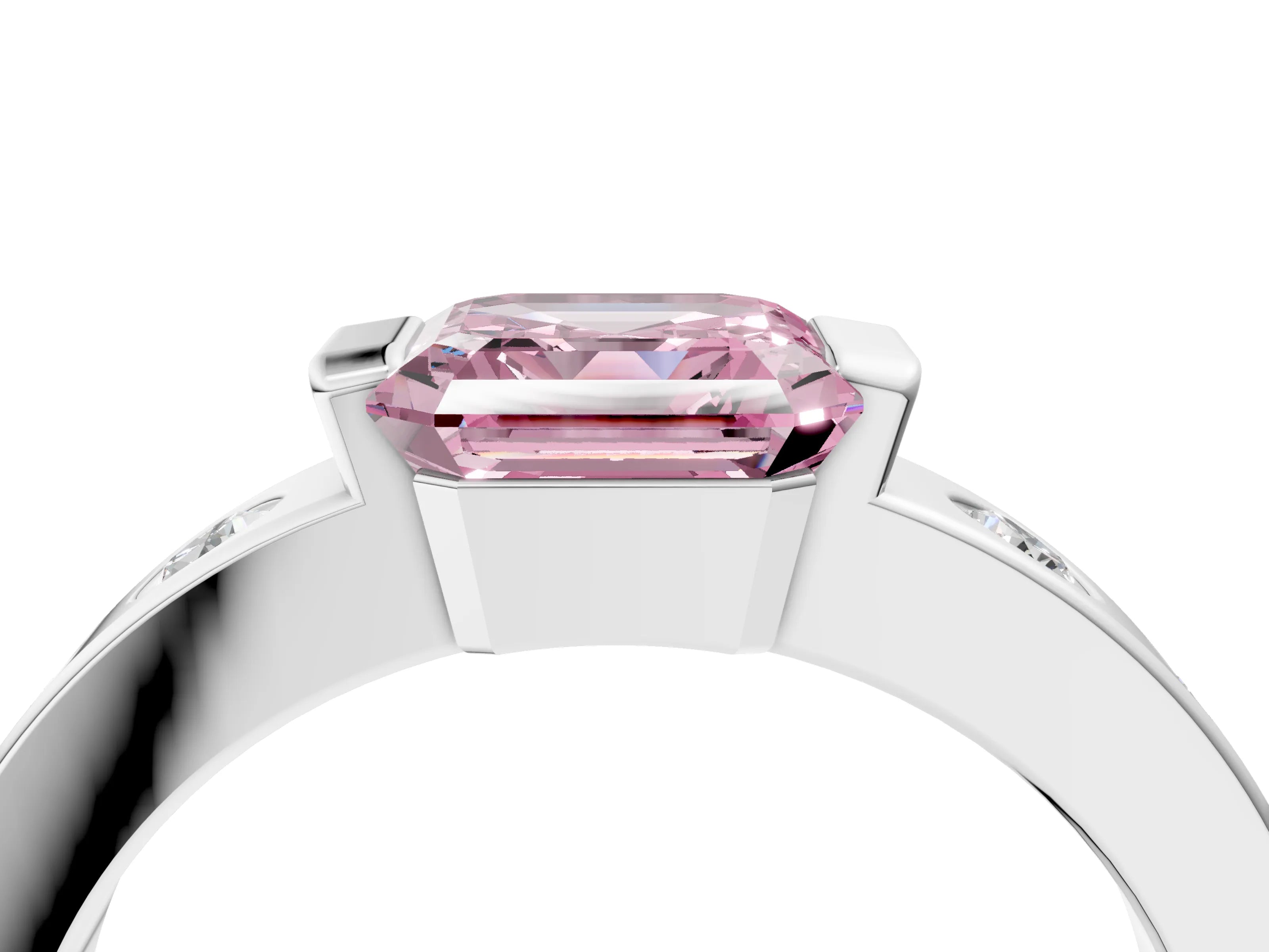 White gold Fancy Pink Asscher Cut Brilliant Channel-Set Diamond Ring with Bezel Prong Setting_16