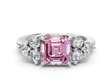 White gold Fancy Pink Asscher Cut Brilliant Diamond Cluster Accent Solitaire Ring with Prong Setting_24