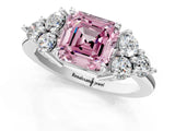 White gold Fancy Pink Asscher Cut Brilliant Diamond Cluster Accent Solitaire Ring with Prong Setting_25