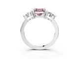 White gold Fancy Pink Asscher Cut Brilliant Diamond Cluster Accent Solitaire Ring with Prong Setting_27