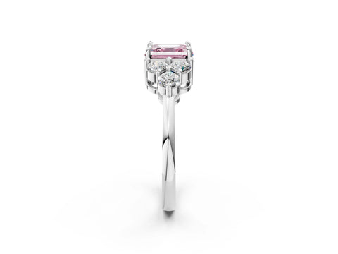 White gold Fancy Pink Asscher Cut Brilliant Diamond Cluster Accent Solitaire Ring with Prong Setting_2