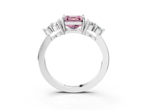 White gold Fancy Pink Asscher Cut Brilliant Diamond Cluster Accent Solitaire Ring with Prong Setting_3