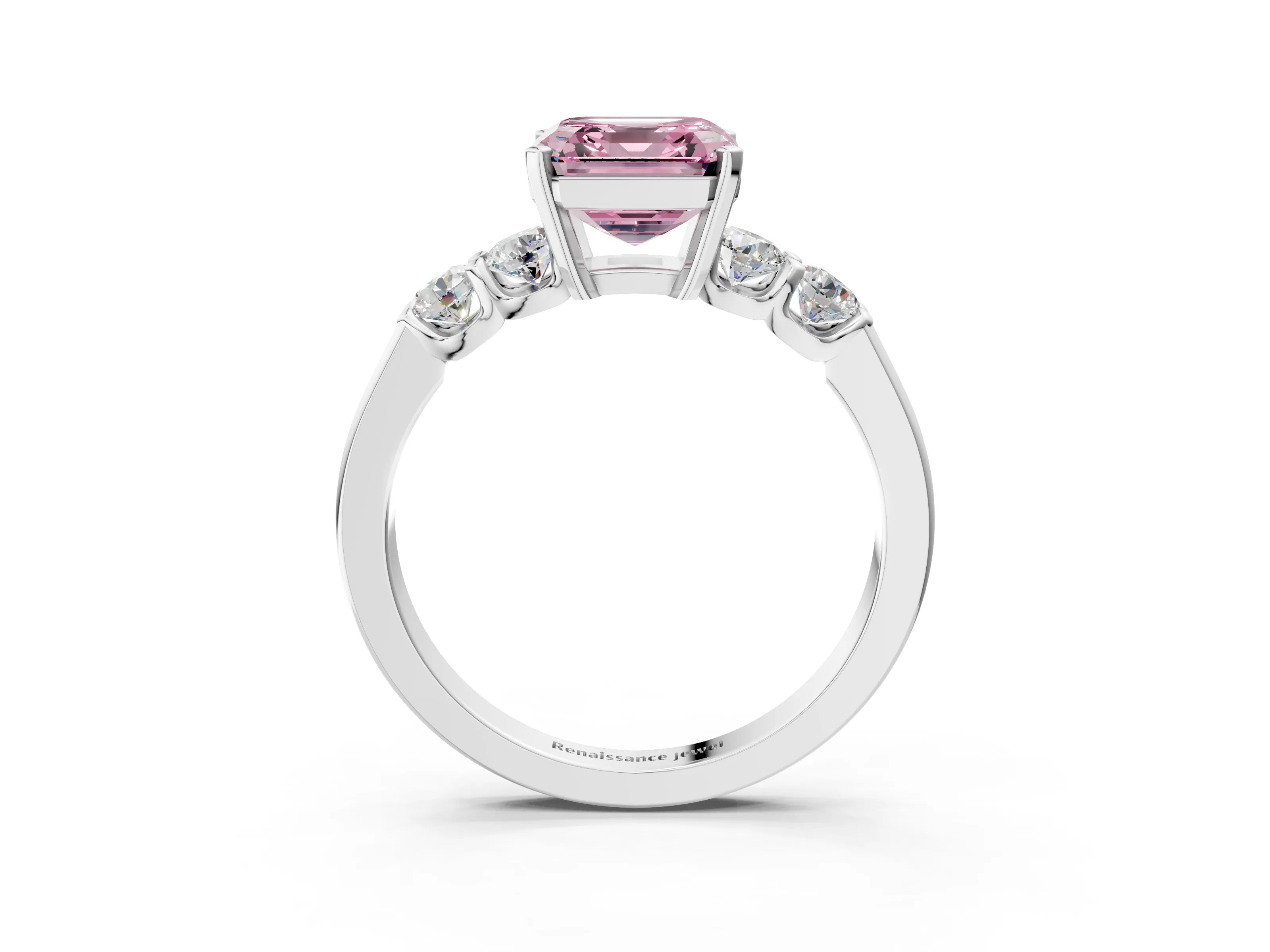 White gold Fancy Pink Asscher Cut Brilliant Diamond Five-Stone Engagement Ring with Prong Setting on a Classic Band_6