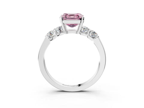 White gold Fancy Pink Asscher Cut Brilliant Diamond Five-Stone Engagement Ring with Prong Setting on a Classic Band_6