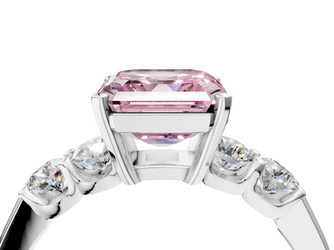 White gold Fancy Pink Asscher Cut Brilliant Diamond Five-Stone Engagement Ring with Prong Setting on a Classic Band_7