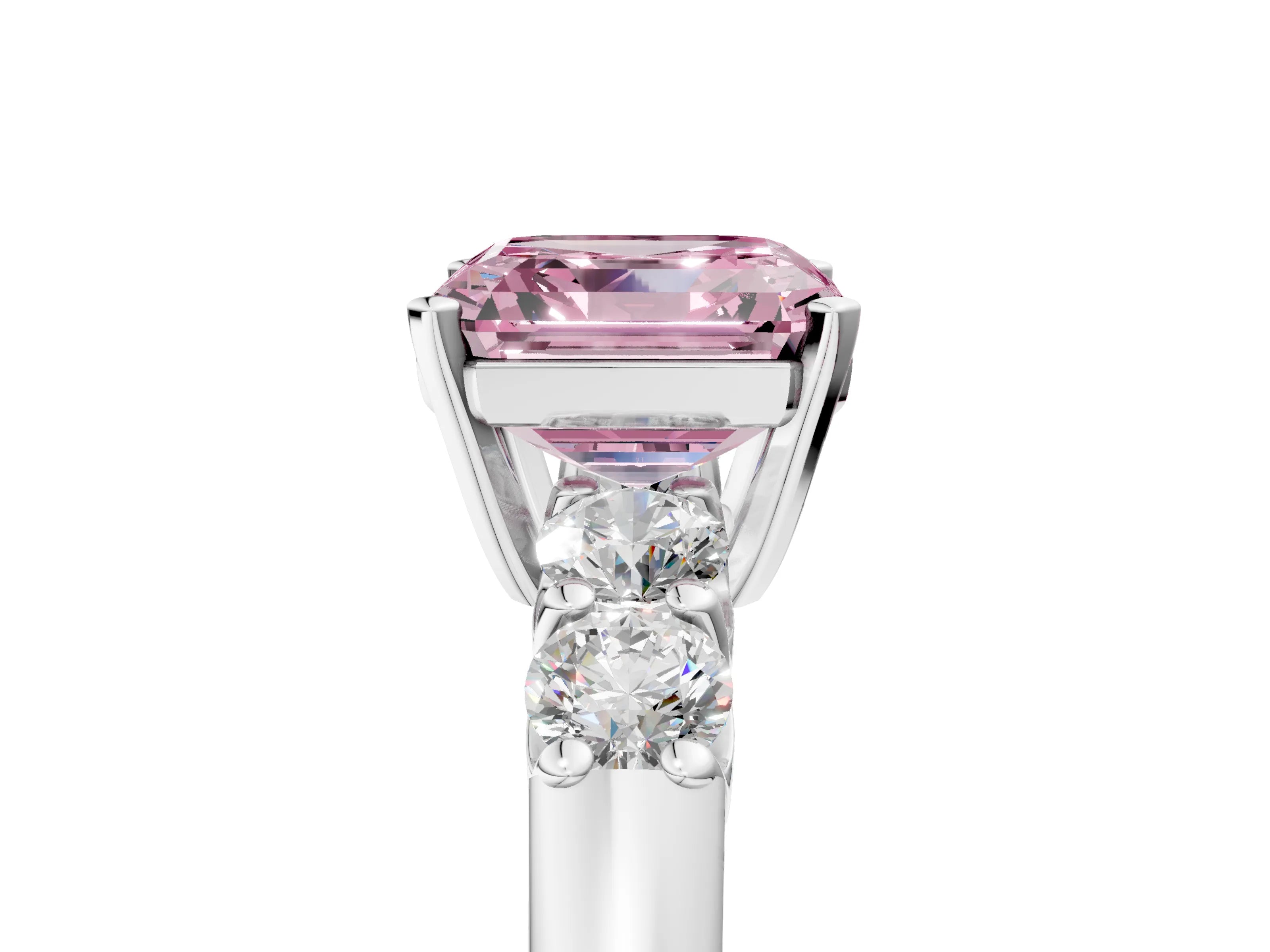 White gold Fancy Pink Asscher Cut Brilliant Diamond Five-Stone Engagement Ring with Prong Setting on a Classic Band_8