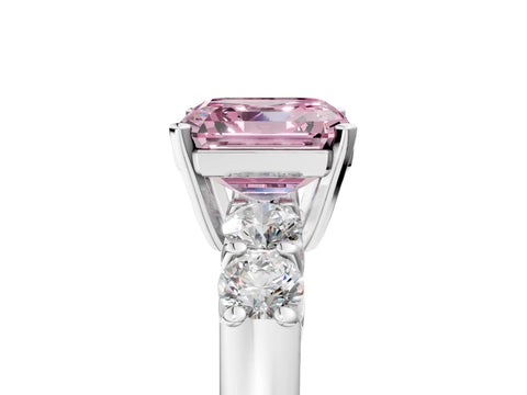 White gold Fancy Pink Asscher Cut Brilliant Diamond Five-Stone Engagement Ring with Prong Setting on a Classic Band_8