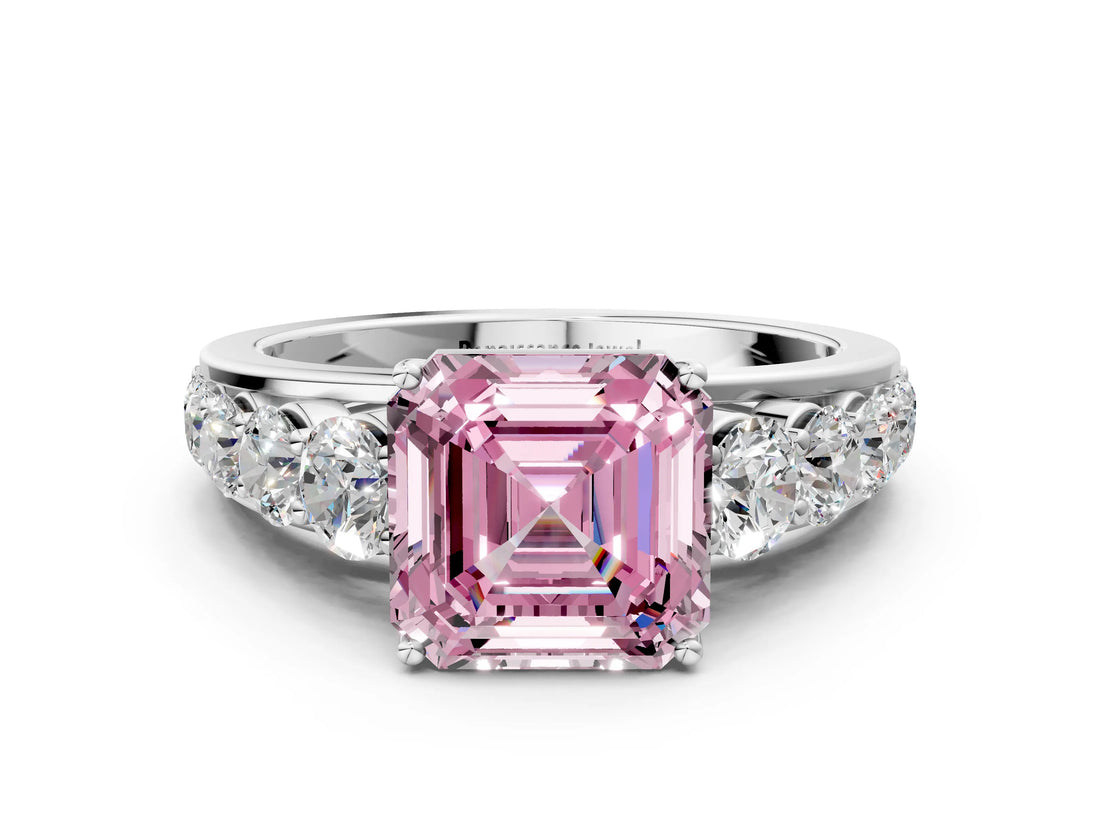 White gold Fancy Pink Asscher Cut Brilliant Diamond Pavé Band with Six-Prong Setting_12
