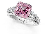 White gold Fancy Pink Asscher Cut Brilliant Diamond Pavé Band with Six-Prong Setting_13