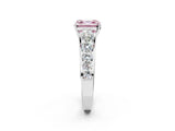 White gold Fancy Pink Asscher Cut Brilliant Diamond Pavé Band with Six-Prong Setting_14