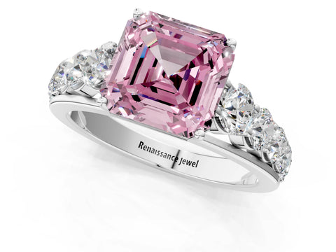 White gold Fancy Pink Asscher Cut Brilliant Diamond Pavé Band with Six-Prong Setting_1