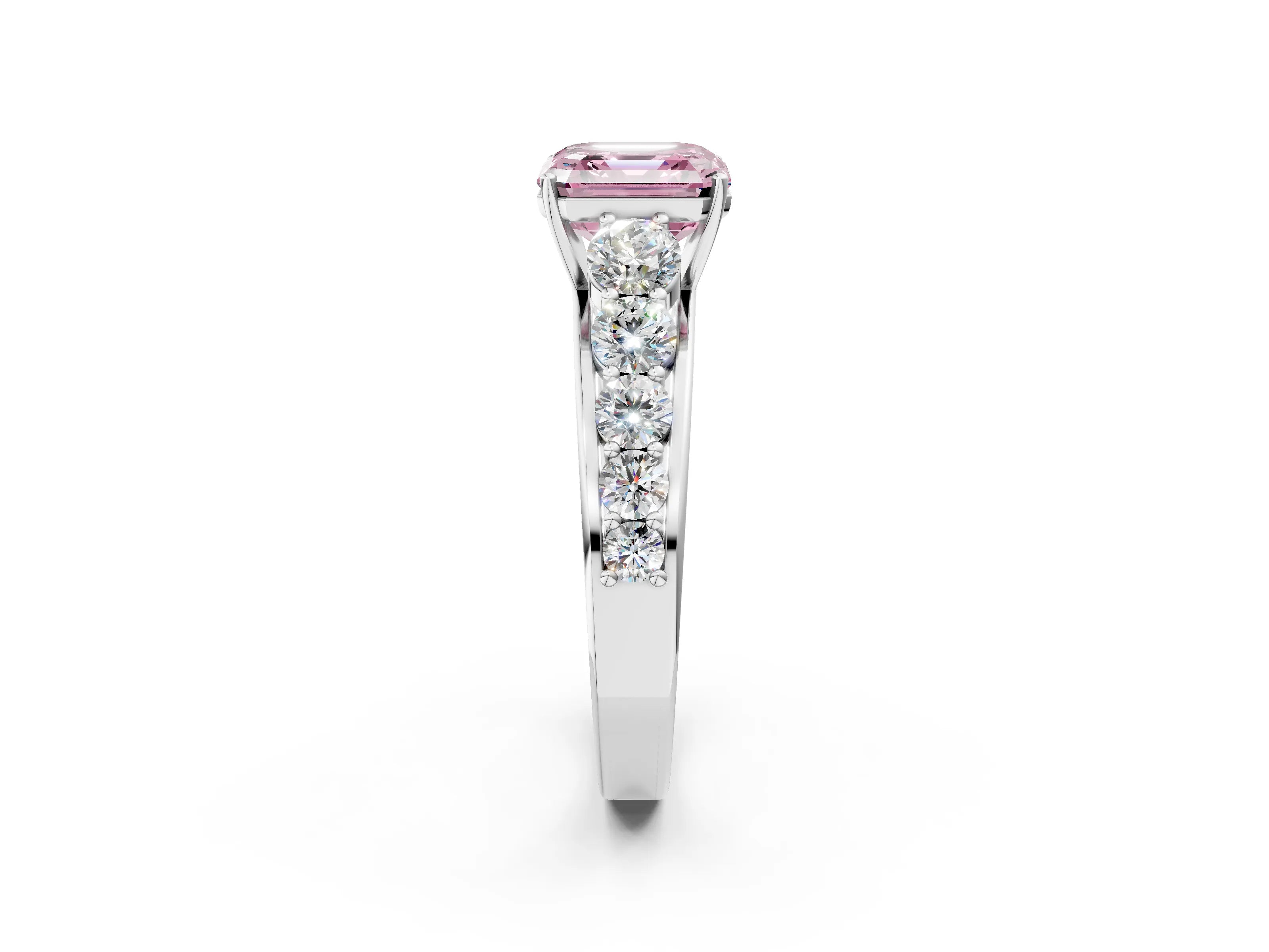 White gold Fancy Pink Asscher Cut Brilliant Diamond Pavé Band with Six-Prong Setting_2