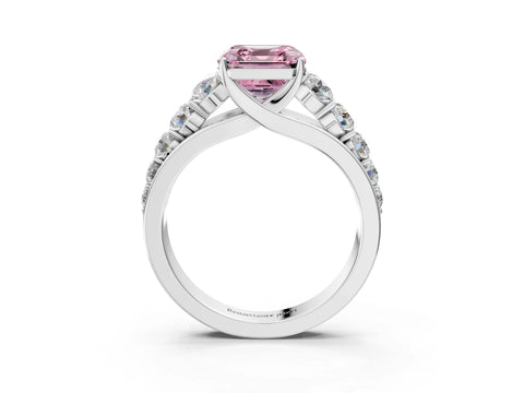White gold Fancy Pink Asscher Cut Brilliant Diamond Pavé Band with Six-Prong Setting_3