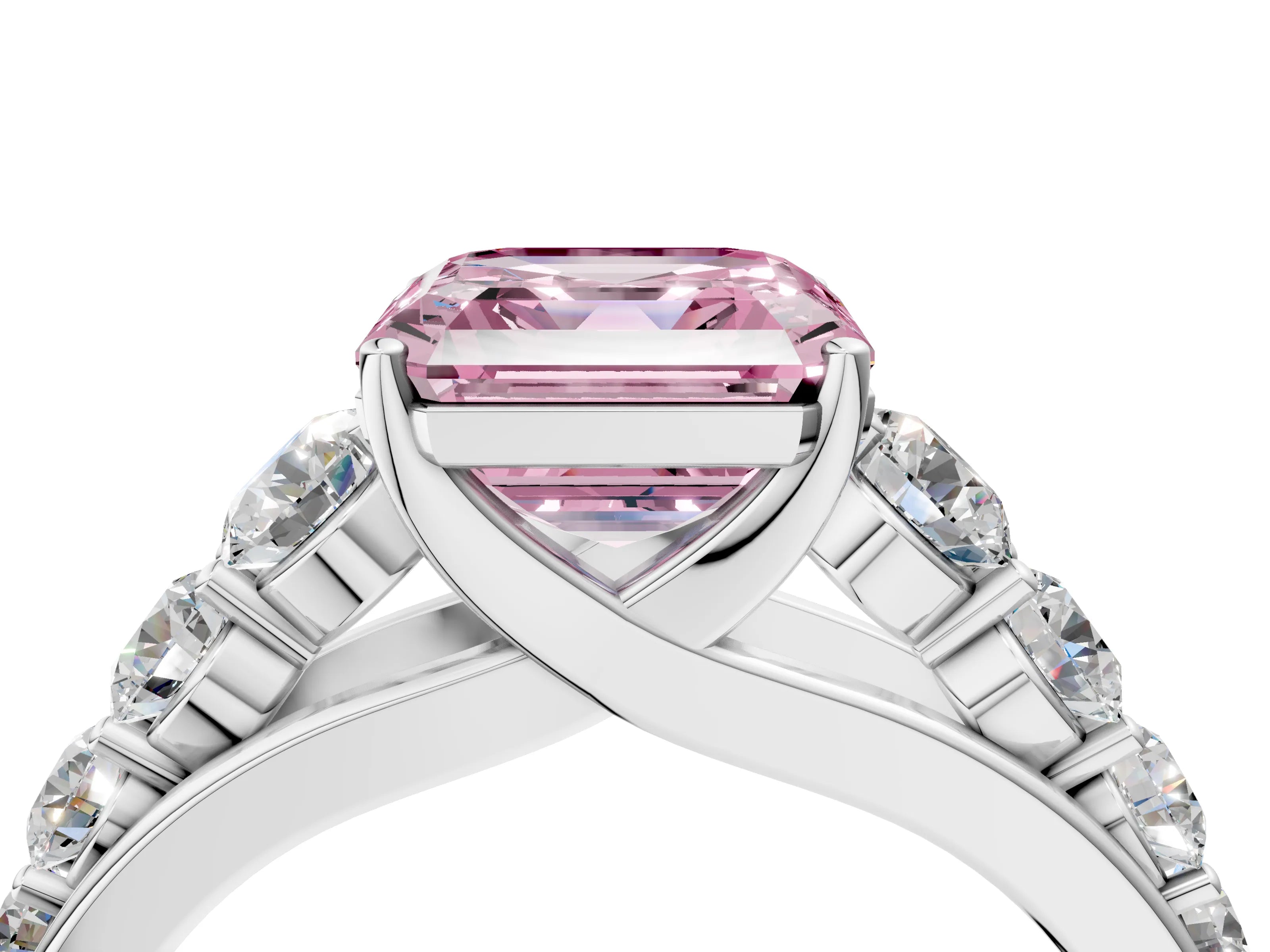 White gold Fancy Pink Asscher Cut Brilliant Diamond Pavé Band with Six-Prong Setting_4