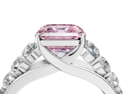 White gold Fancy Pink Asscher Cut Brilliant Diamond Pavé Band with Six-Prong Setting_4