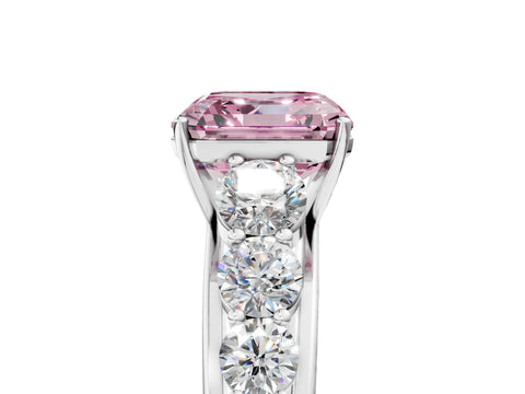White gold Fancy Pink Asscher Cut Brilliant Diamond Pavé Band with Six-Prong Setting_5