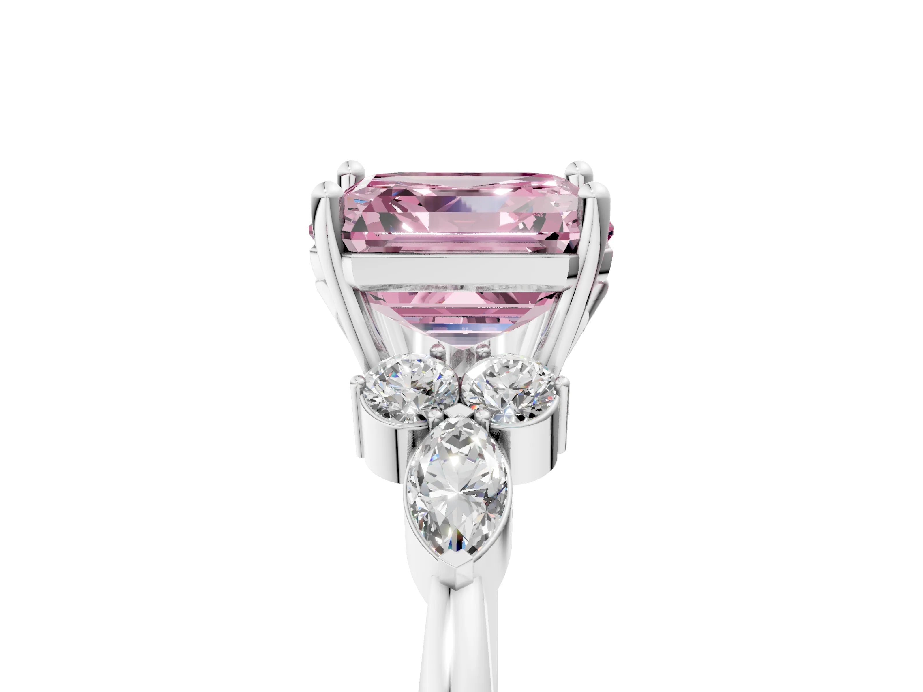 White gold Fancy Pink Asscher Cut Brilliant Diamond Solitaire Ring with Pear Side Stones and Four-Prong Setting_11