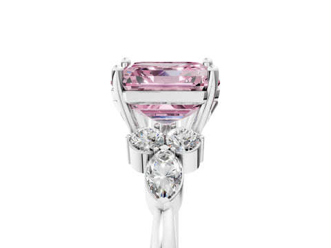 White gold Fancy Pink Asscher Cut Brilliant Diamond Solitaire Ring with Pear Side Stones and Four-Prong Setting_11