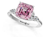 White gold Fancy Pink Asscher Cut Brilliant Diamond Solitaire Ring with Pear Side Stones and Four-Prong Setting_43