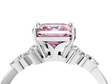 White gold Fancy Pink Asscher Cut Brilliant Diamond Solitaire Ring with Pear Side Stones and Four-Prong Setting_46