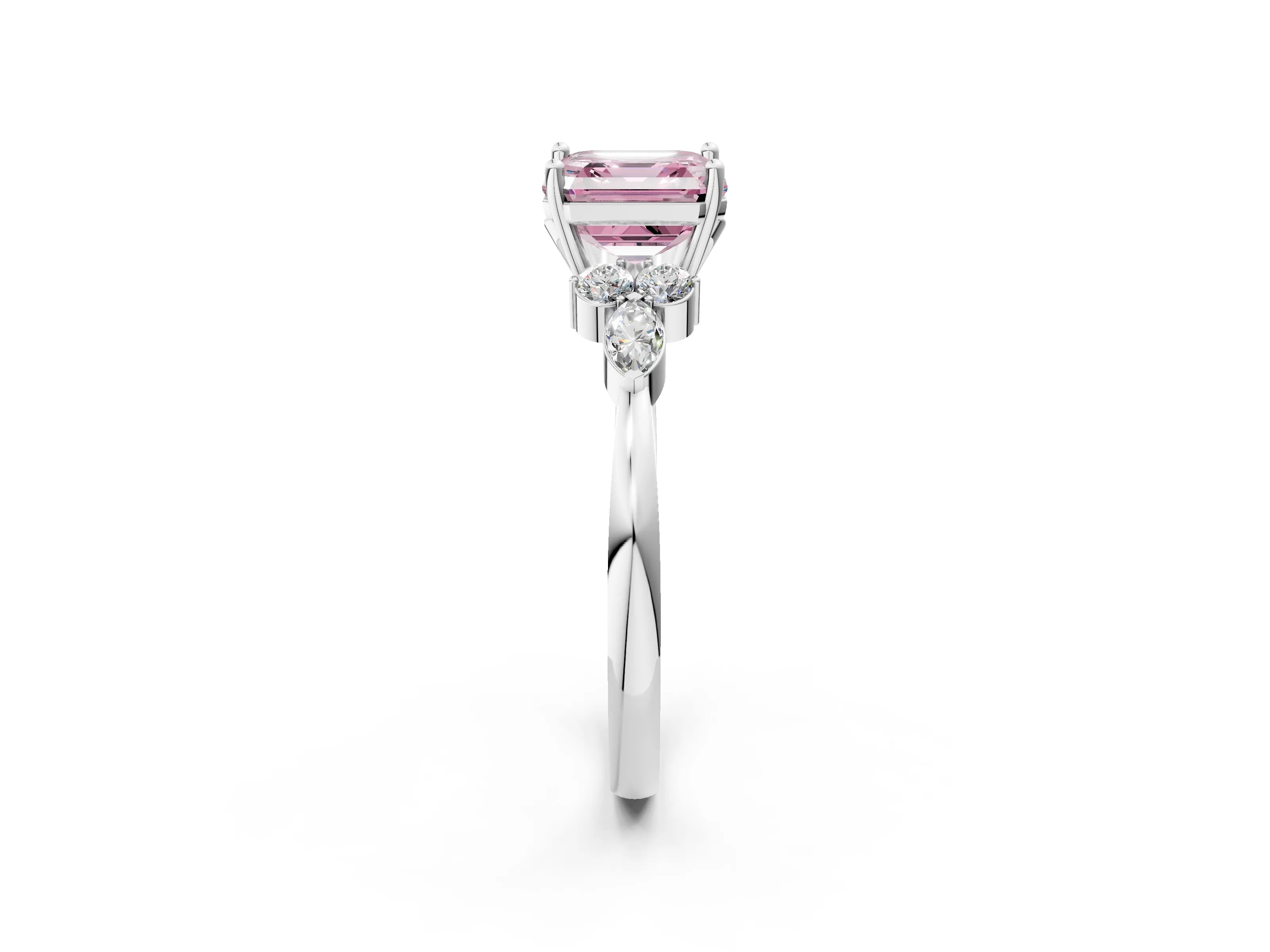 White gold Fancy Pink Asscher Cut Brilliant Diamond Solitaire Ring with Pear Side Stones and Four-Prong Setting_8