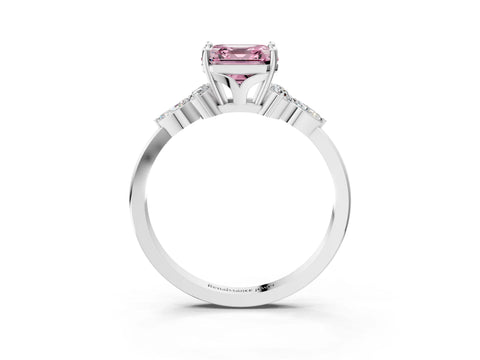 White gold Fancy Pink Asscher Cut Brilliant Diamond Solitaire Ring with Pear Side Stones and Four-Prong Setting_9