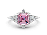 White gold Fancy Pink Asscher Cut Brilliant Diamond with Cluster Setting on a Beaded Band and Four-Prong Setting_24