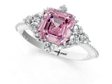 White gold Fancy Pink Asscher Cut Brilliant Diamond with Cluster Setting on a Beaded Band and Four-Prong Setting_25
