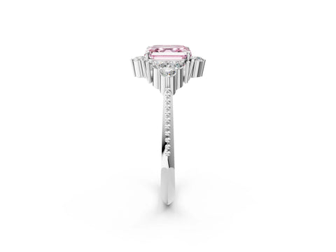 White gold Fancy Pink Asscher Cut Brilliant Diamond with Cluster Setting on a Beaded Band and Four-Prong Setting_26