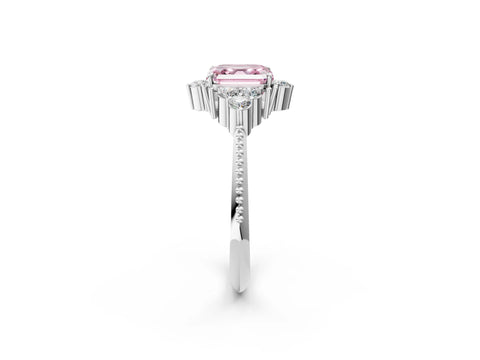 White gold Fancy Pink Asscher Cut Brilliant Diamond with Cluster Setting on a Beaded Band and Four-Prong Setting_2