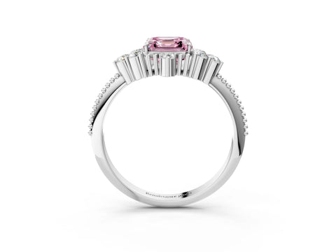 White gold Fancy Pink Asscher Cut Brilliant Diamond with Cluster Setting on a Beaded Band and Four-Prong Setting_3