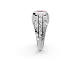 White gold Fancy Pink Asscher Cut Brilliant Milgrain Filigree Diamond Ring with Square Prong Setting_14