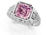 White gold Fancy Pink Asscher Cut Brilliant Milgrain Filigree Diamond Ring with Square Prong Setting_25