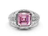 White gold Fancy Pink Asscher Cut Brilliant Milgrain Filigree Diamond Ring with Square Prong Setting_6