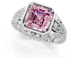 White gold Fancy Pink Asscher Cut Brilliant Milgrain Filigree Diamond Ring with Square Prong Setting_7