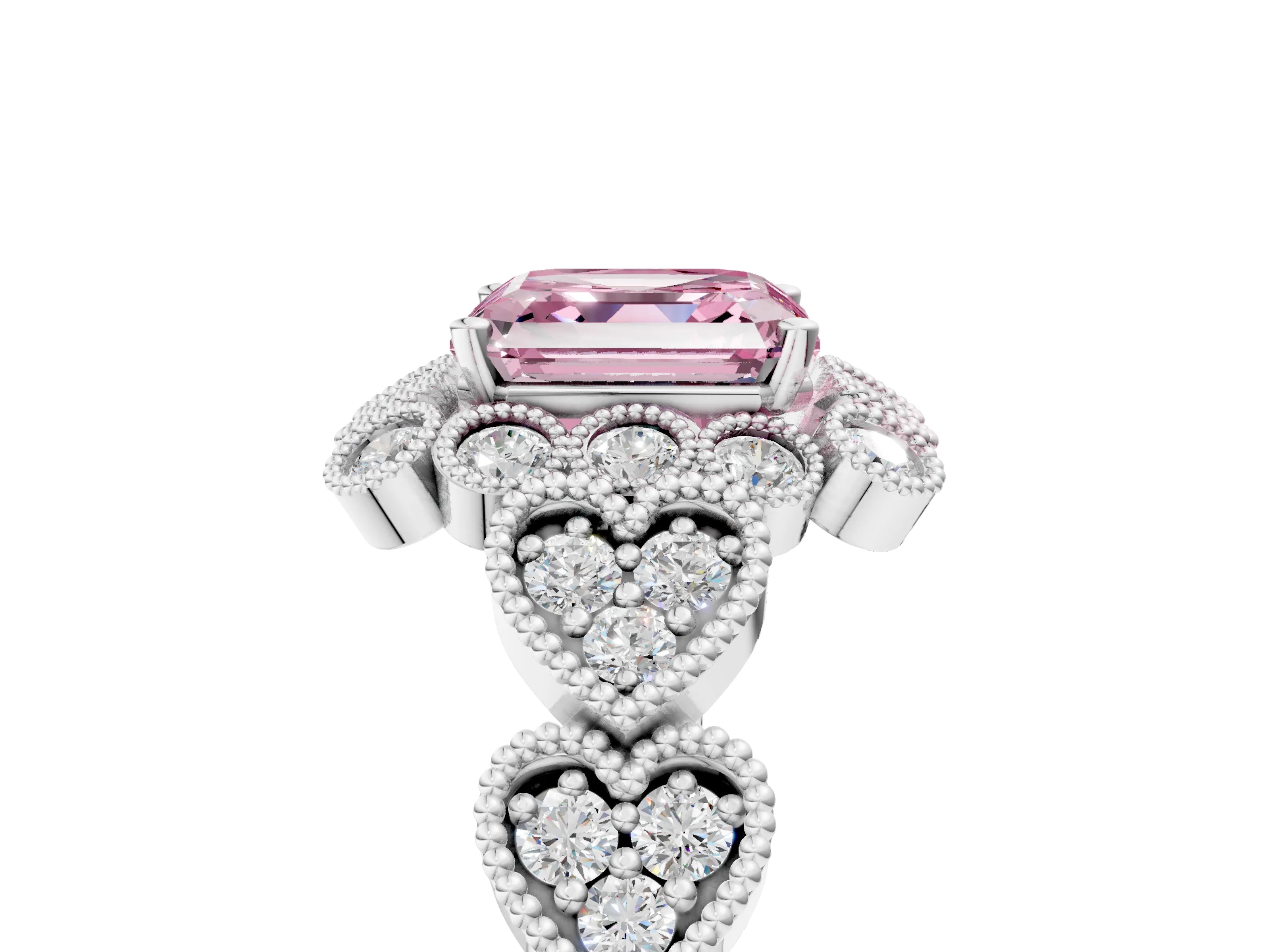 White gold Fancy Pink Asscher Cut Brilliant Milgrain Pave Heart Band Solitaire Ring_17